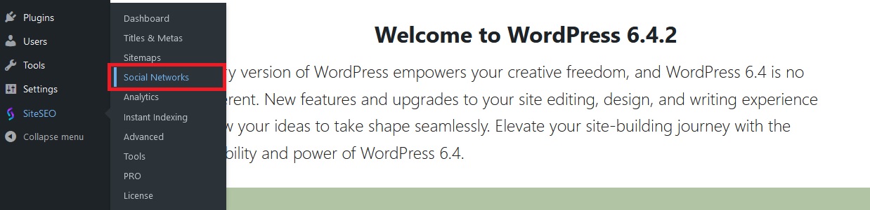 Wp SiteSEO Social network menu