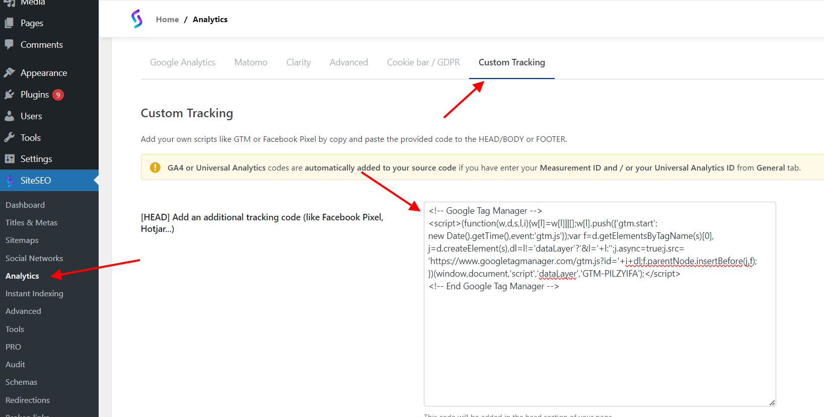 Google Tag manager head code using SiteSEO Google Tag manager head code using SiteSEO