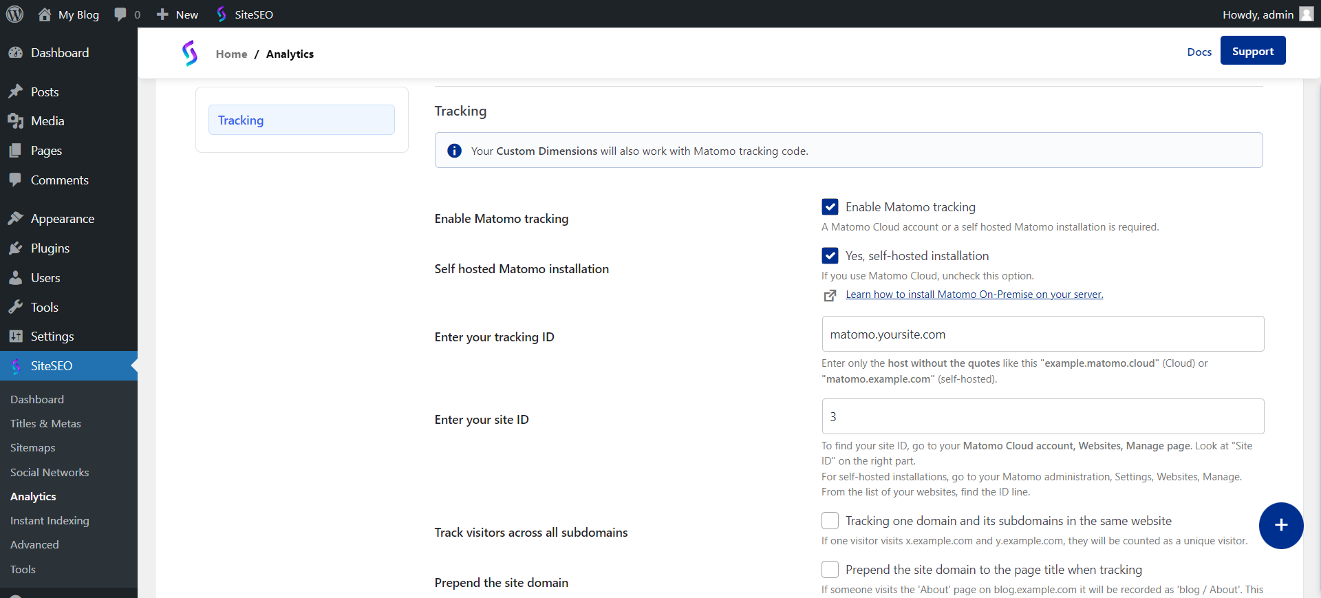 SiteSEO hosted Matomo Settings SiteSEO hosted Matomo Settings