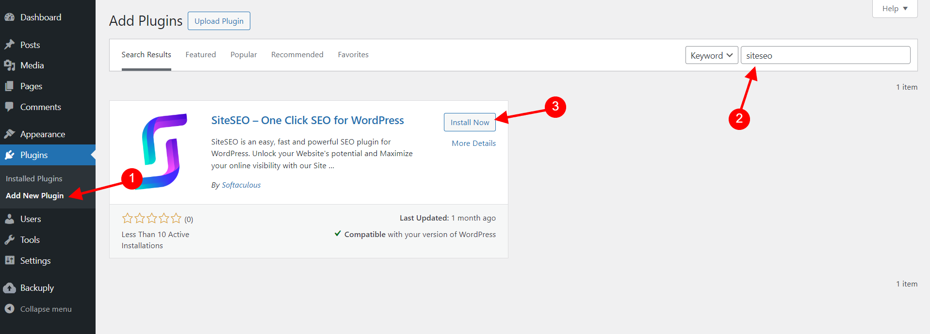 Siteseo Install from WordPress Siteseo Install from WordPress