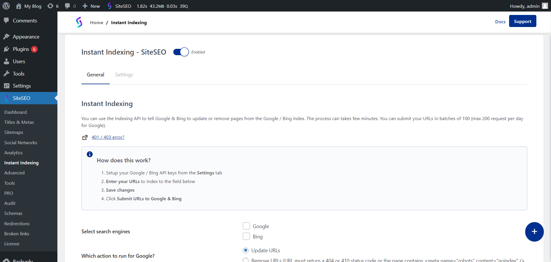 SiteSEO instant indexing