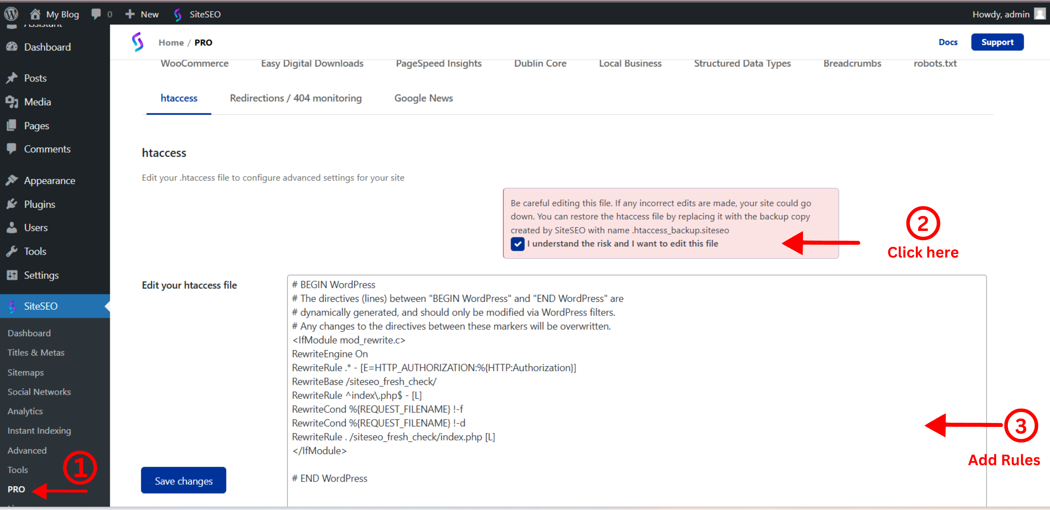Edit htaccess file