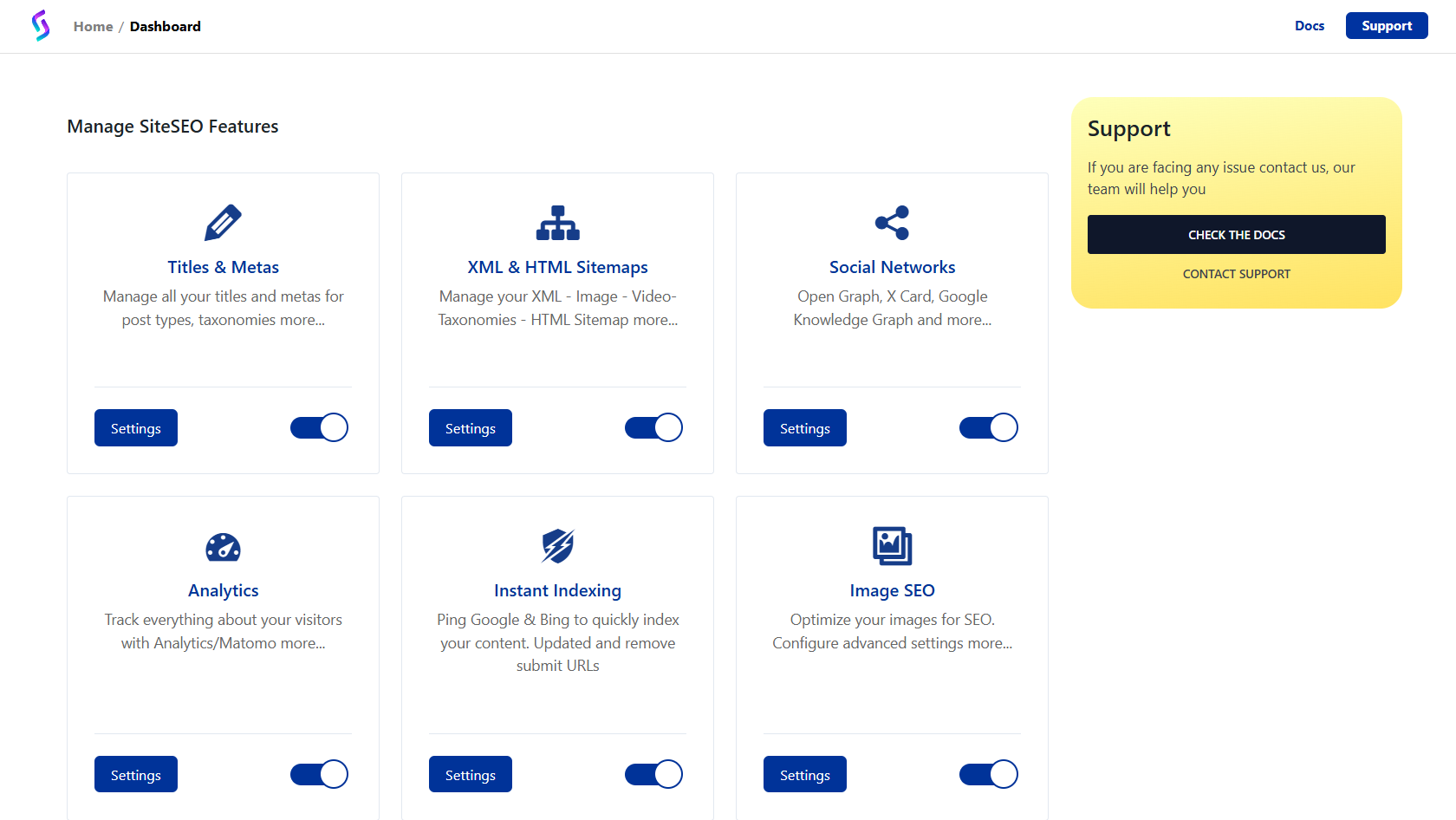 Clean SiteSEO Dashboard page